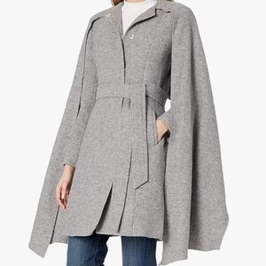 Cole Haan wool blend belted coat attached scarf cape